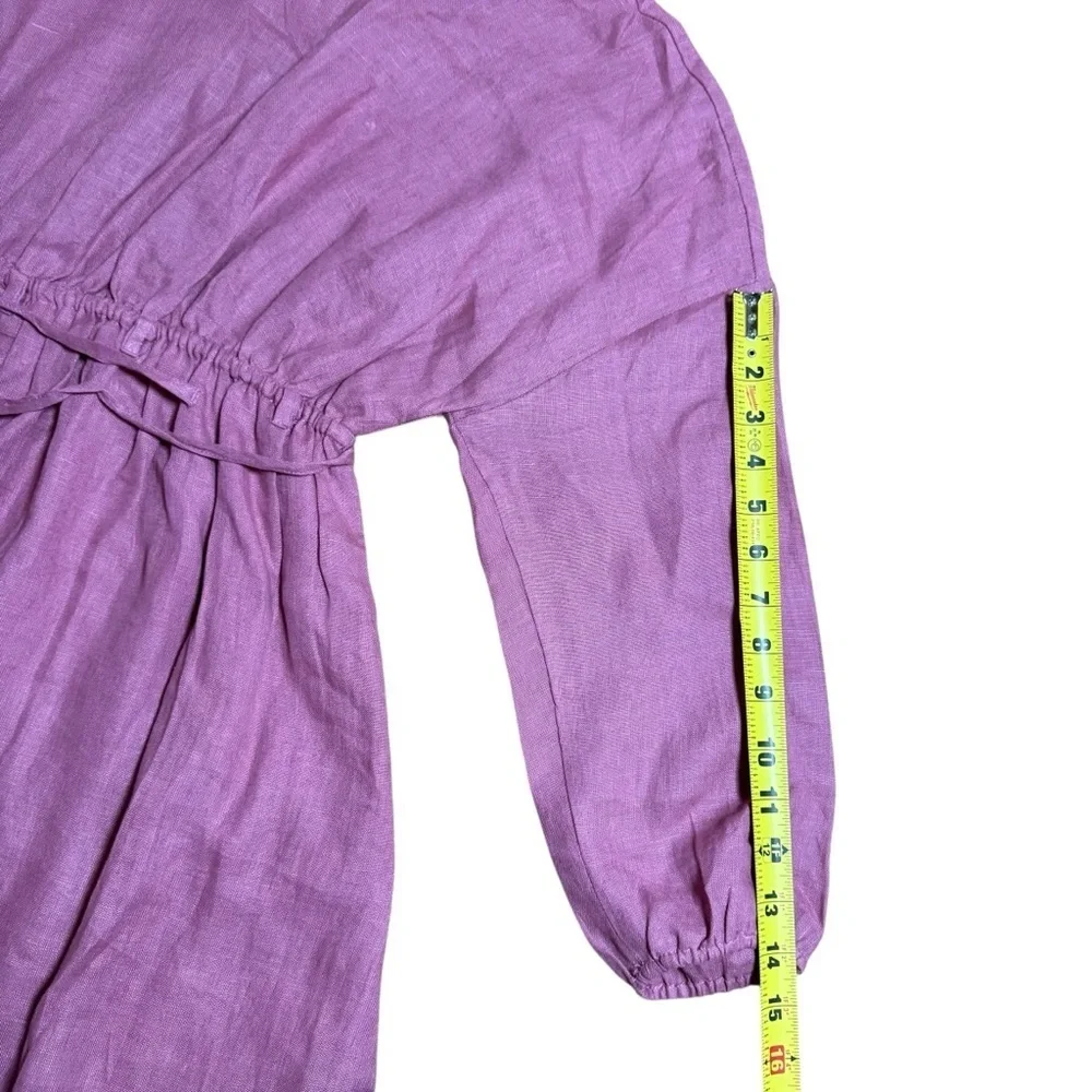 Zara Kids Girls Cut Out Belted Long Sleeve Linen Dress in Dark Pink- Size 11-12Y